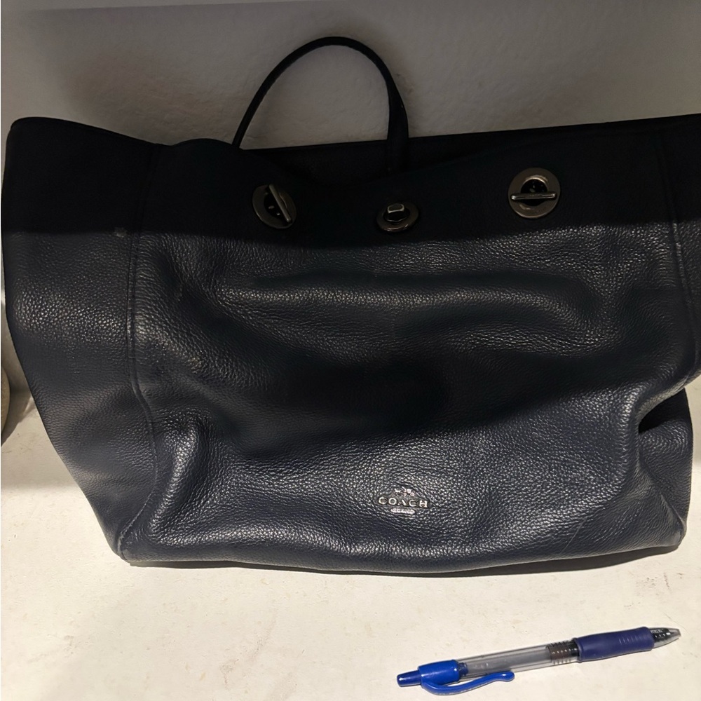 Coach Navy Leather Tote Bag